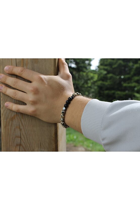 Dalmaçyalı Jasper Mat Oniks 8 Mm Küre Kesim Bileklik