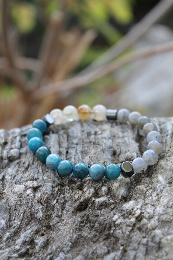 Apatit Labradorit Sitrim Doğaltaş Okul Başarı Erkek Bileklik