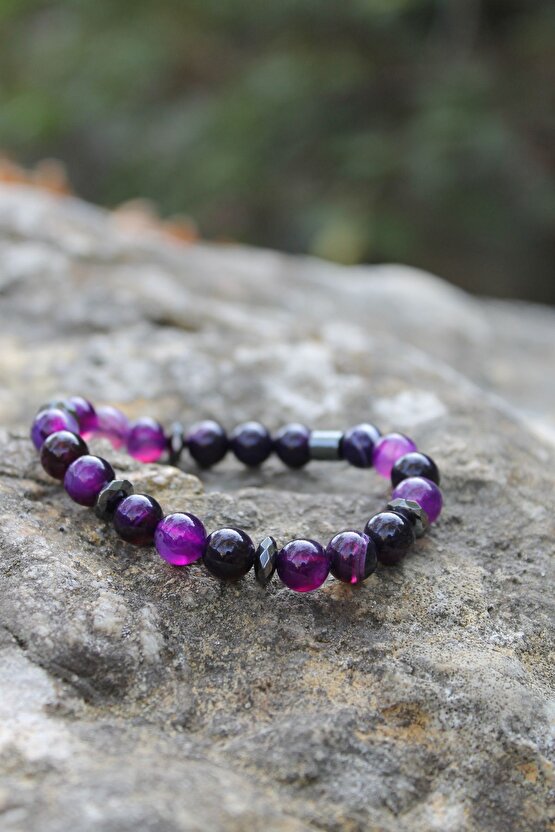 Akik Doğaltaş Lila Nazar Bileklik