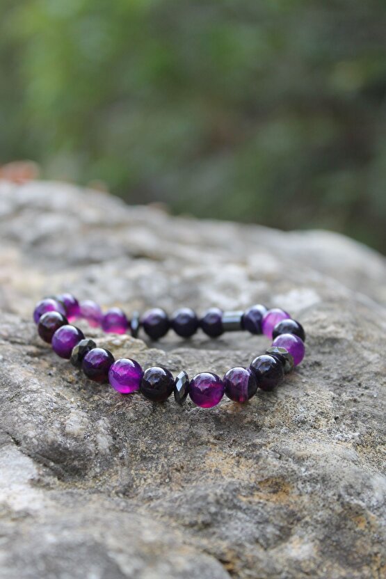 Akik Doğaltaş Lila Nazar Bileklik