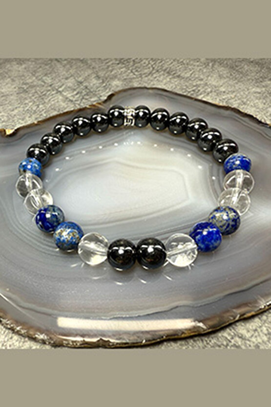 Anksiyete Bilekliği -%100 Doğaltaş- Lapis Lazuli, Kristal Kuvars, Hematit Ve Oniks Taşlı Bileklik