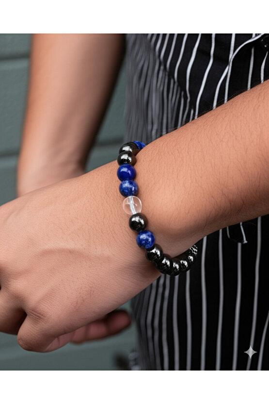 Anksiyete Bilekliği -%100 Doğaltaş- Lapis Lazuli, Kristal Kuvars, Hematit Ve Oniks Taşlı Bileklik