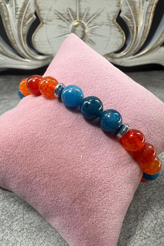 STRES ZİHİN AÇICI NAZAR BİLEKLİĞİ -%100 Doğaltaş (Ateş Akik-Apatit) Doğal taş bileklik