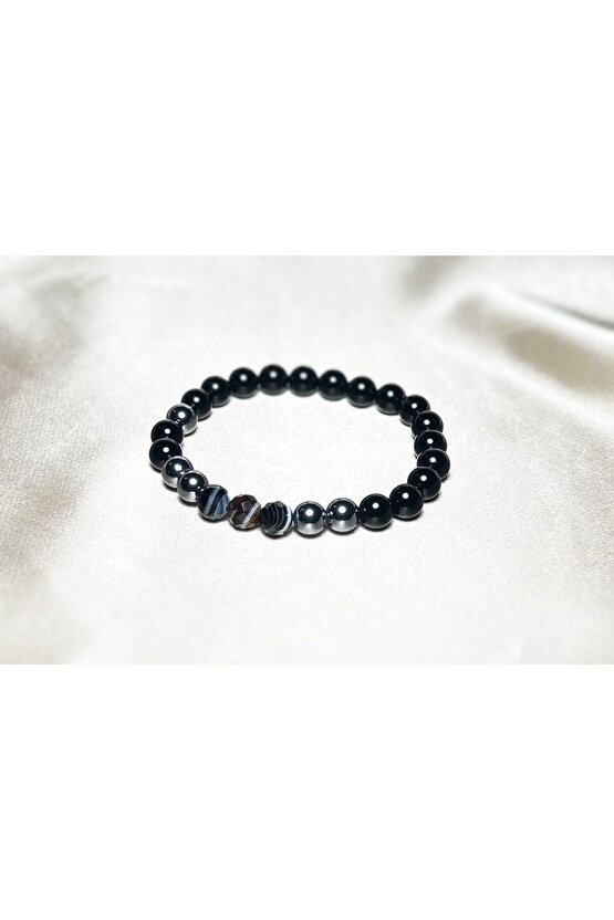 Oniks Akik Terahertz Doğal Taş Erkek Bileklik