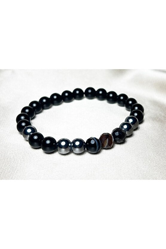 Oniks Akik Terahertz Doğal Taş Erkek Bileklik