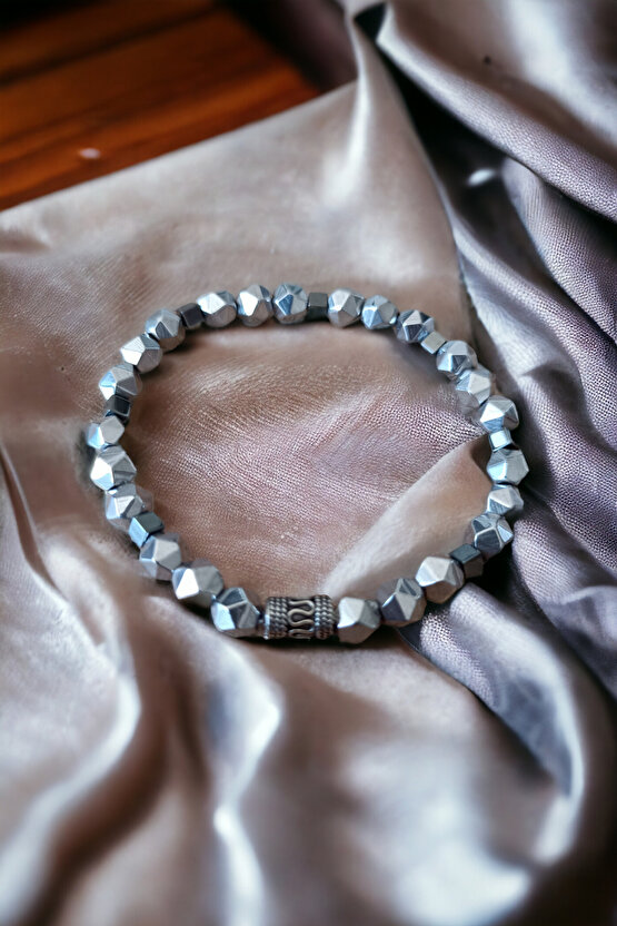 Hematit Bileklik Prizma Parlak Metal İnox Renk Kaliteli  Doğal Taş Bileklik