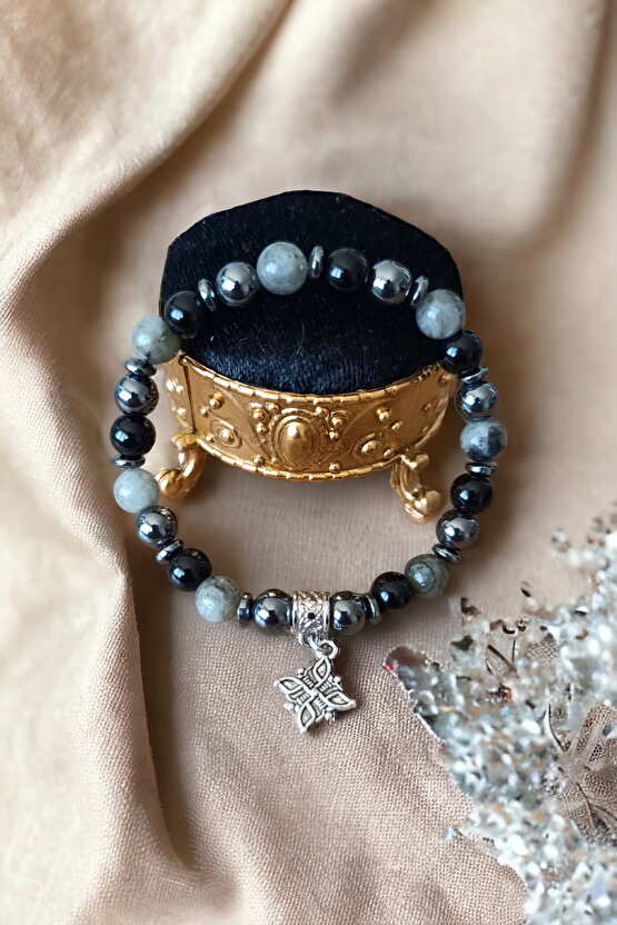 Karizma Bilekliği Labradorit Oniks Hematit Bileklik Doğal Taş Bilekliği Eril Enerji Bileklik