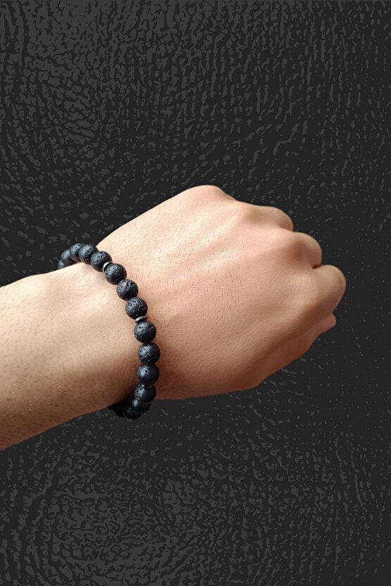 Elektroliz Taşı Lav Taşı Siyah Lav Taşı Bileklik Türk Bayraklı metal Doğal Taş Bileklik