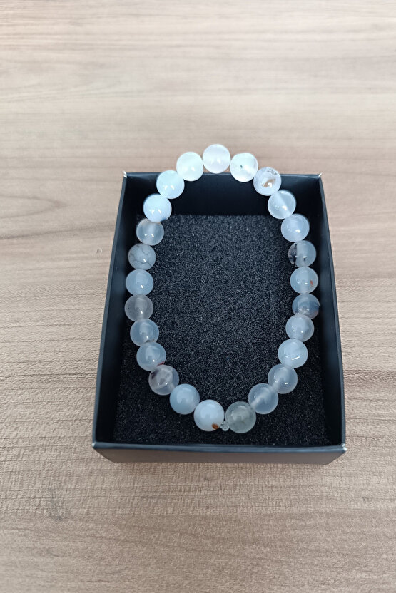 Beyaz Şefaf Akik Taşı Bileklik  Doğal Taşlar Orijinal Gerçek Akik Taşı Bileklik