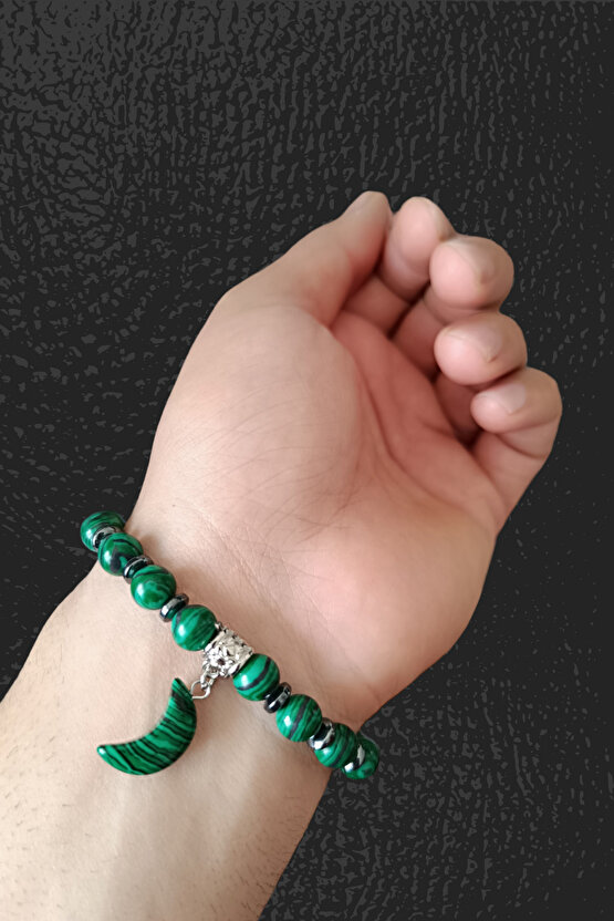 Malahit Taşı  Bileklik Doğal Orijinal Malahit Taşı Bileklik Hilal Taşlı Bileklik