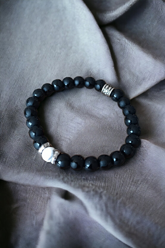 Desenli Parlak Oniks Taşı Havlit Taşı Bileklik  Doğal Taş Bileklik Doğal Taşlar