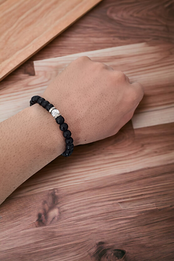 Desenli Parlak Oniks Taşı Havlit Taşı Bileklik  Doğal Taş Bileklik Doğal Taşlar