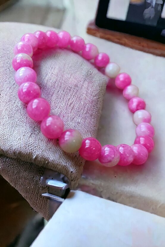 Ceyt Taşı Bileklik Pembe Bileklik Kadın Bileklik Renkli Bileklik Gençlik Taşı İmparator Taşı