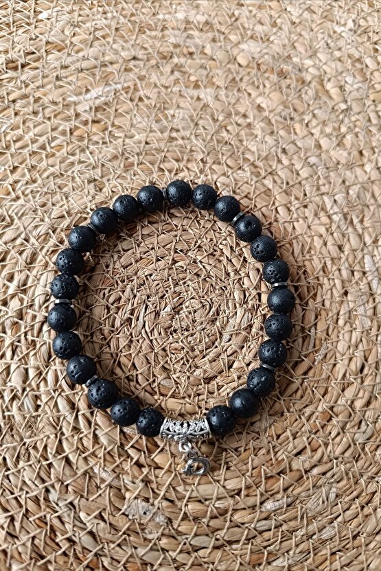 Elektroliz Taşı Lav Taşı Siyah Lav Taşı Bileklik Türk Bayraklı metal Doğal Taş Bileklik