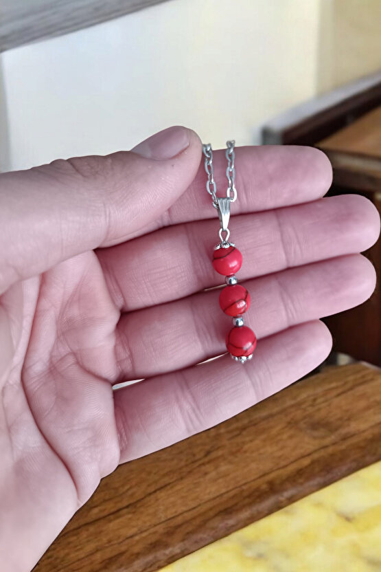 Kırmızı Firuze kolye Firuze taşı kolye doğal taş kolye zincirli kadın kolye hediyelik kolye