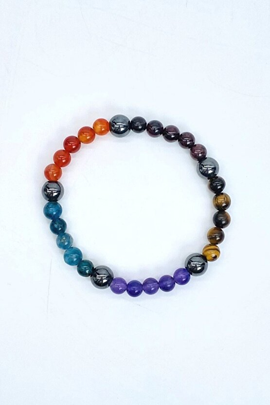 Apatit, Ametist, Kaplan Gözü, Lal Granat, Madagaskar Akik, Hematit Doğal Taş Bileklik 6