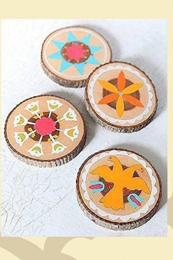 10 Adet Yuvarlak Ahşap 5 - 8cm Halka Ham Ahşap Yonga Dıy El Yapımı Dekorasyon Malzemesi Ahşap