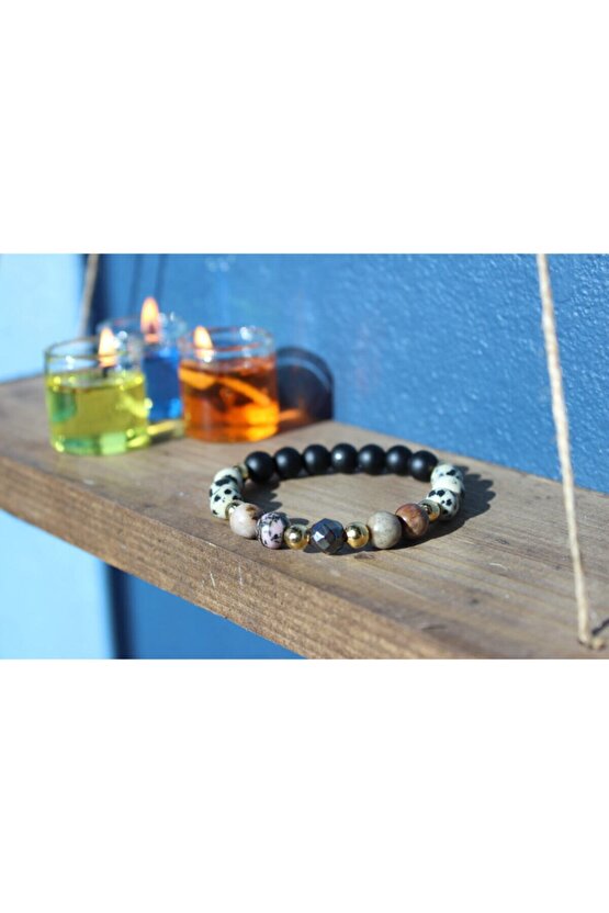 Radonit,hematit, Obsidyen, Dalmaçyalı Jasper,nysa Model Doğal Taş Bileklik