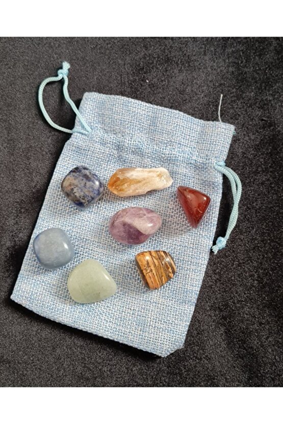 Çakra Taşı 7 Adet, Doğal 7 Çakra Taşı, Meditasyon Çakra Taşı Seti 7 Farklı Tambur Doğal Taş