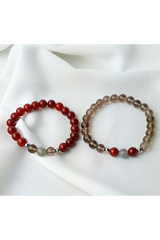 Çift Sevgili Eş Doğal Taş Bileklik Hediyelik Ürün Akik , Dumanlı Kuvars