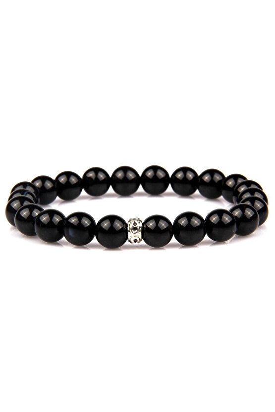 Siyah Akik Doğal Taş Bileklik 8 Mm Küre Kesim