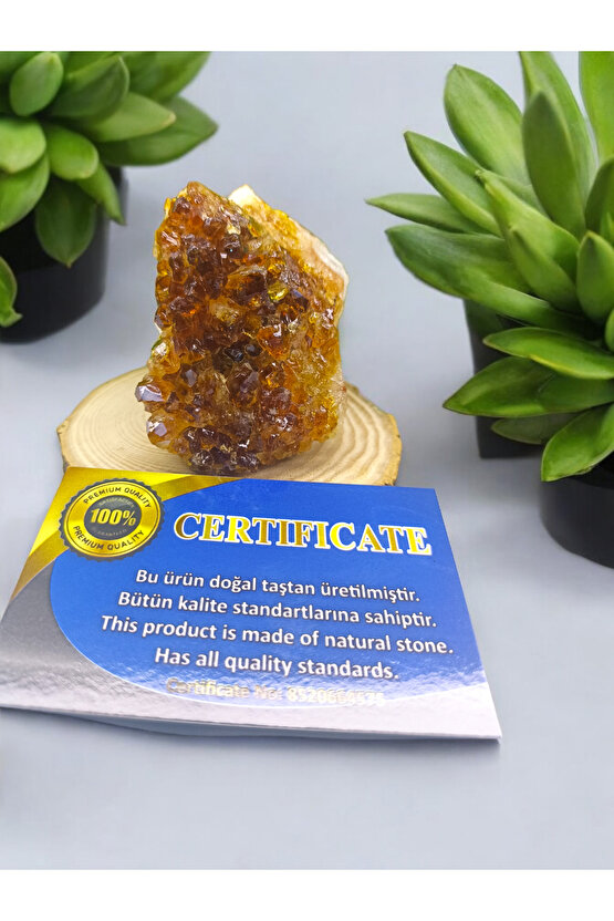 SİTRİN JEOT Ham Doğal Taş Mineral (sertifikalı)(para taşı)(Bereket taşı)(200 gram -5 cm boy)
