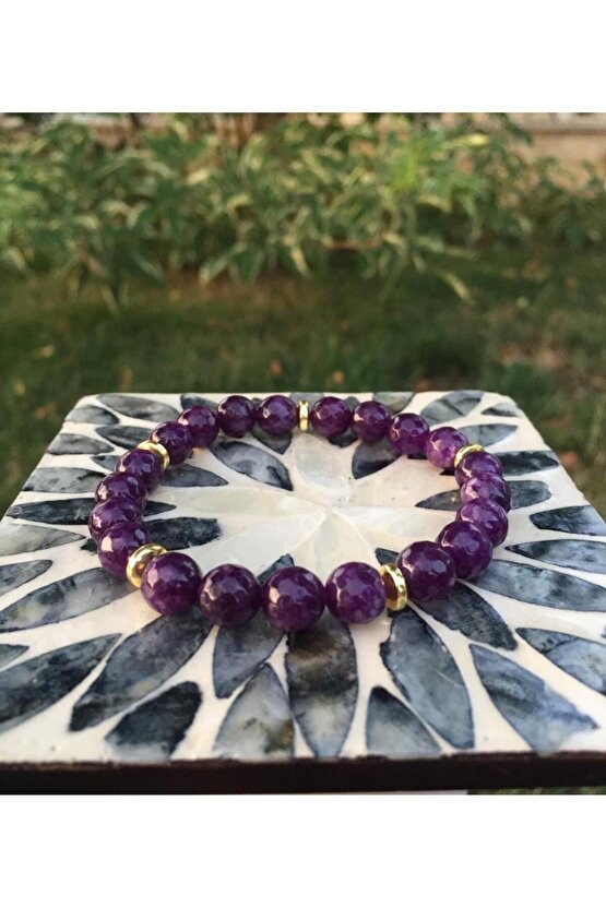 Doğal Taş Faset Kesim Mor Akik Ve Inci Bileklik