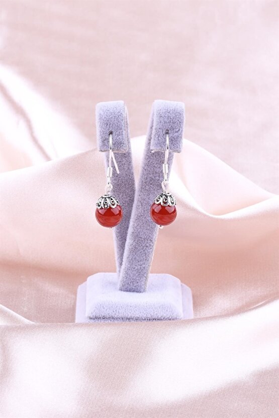 Akik Doğal Taş 925 Ayar Gümüş Küpe