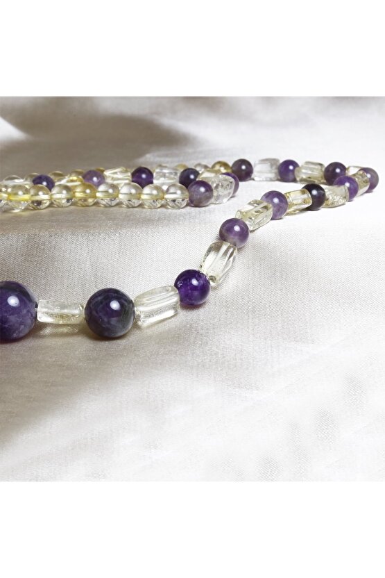 Sitrin Taşı Ve Ametist Taşı Özel Tasarım Doğal Taş Kolye