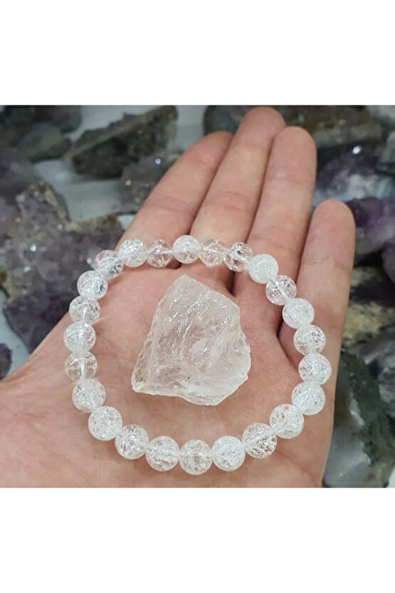 NECEF DOĞAL TAŞ 8MM BİLEKLİK KRİSTAL KUVARS HAM TAŞ HEDİYELİ SERTİFİKALI