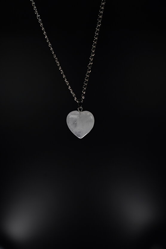 Kristal Kuvars Doğaltaş Kalp Kesim Kolye