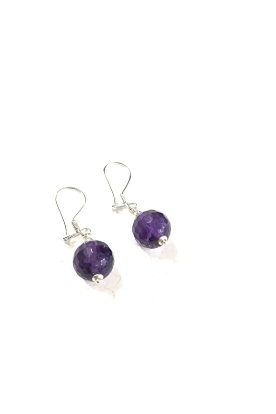 Kadın Doğal Fasetli Ametist Taşlı Gümüş Klipsli Küpe Hsg00245