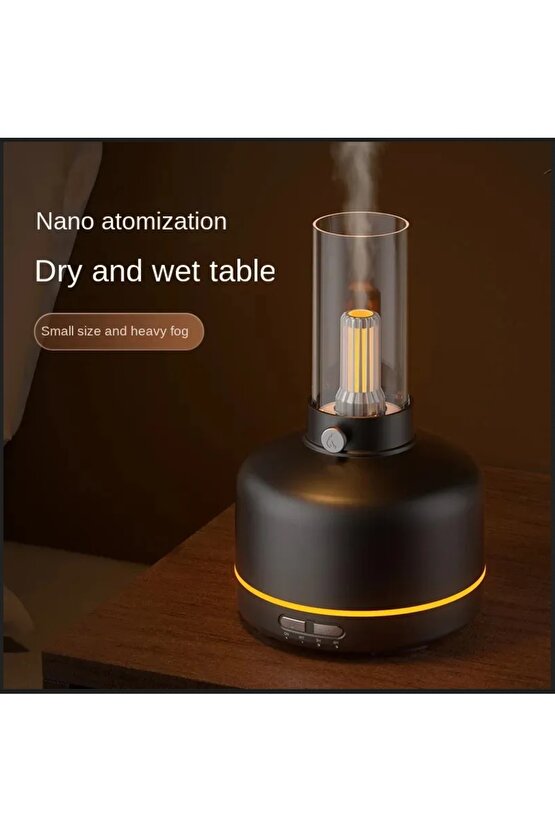 ODA HAVA NEMLENDİRİCİ 3 MOD LED IŞIKLI AROMA DİFİZÖR 200ML MUM IŞIĞI RETRO GÖRÜNÜMLÜ BUHAR MAKİNESİ