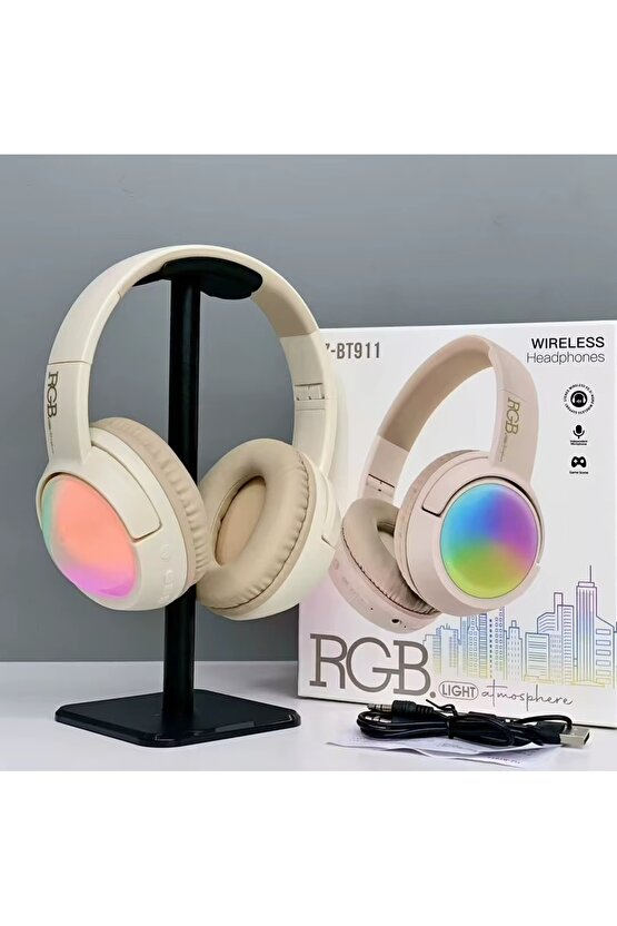RGB LED IŞIKLI KABLOSUZ KULAKLIK BLUETOOTH ŞARJLI KULAKÜSTÜ WİRELESS HEADPHONES MİKROFONLU