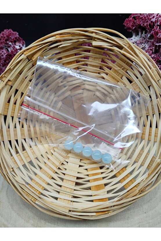 5 Adet Akuamarin Doğal Taş Boncuk (8 MM)