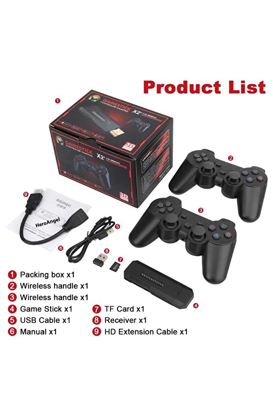 4K RETRO GAME STİCK 2 Kablosuz Kumandalı HDMI Çıkışlı 64GB VİDEO OYUN KONSOLU