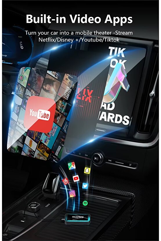 Kablosuz Carplay Android Auto Box Türkçe Dil 2 Gb Ram 16 Gb Rom 3 in 1 Wifi Hdmi Bt