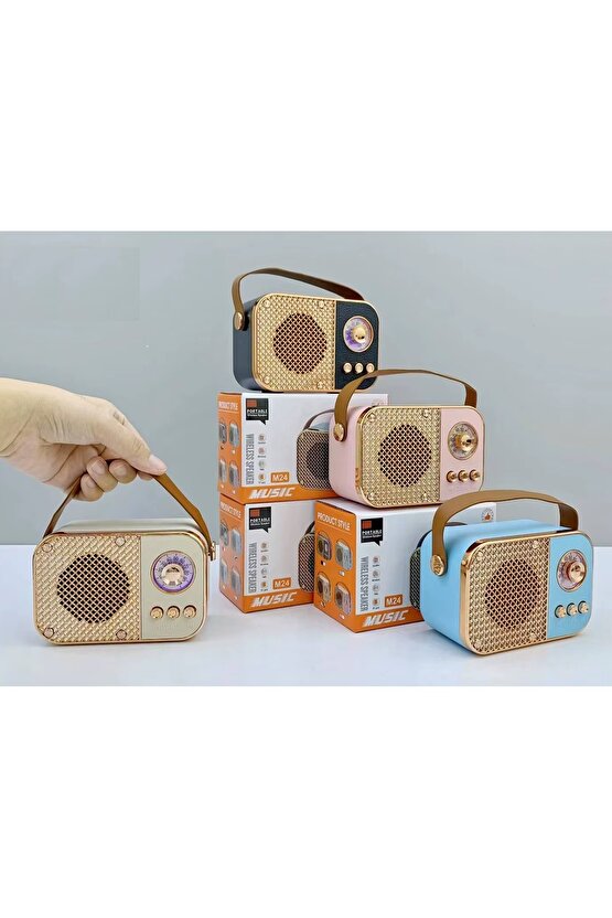 M24 ŞARJLI BLUETOOTH HOPARLÖR 5W MİNİ RADYO SD KART USB GİRİŞLİ SES BOMBASI TWS ÖZELLİKLİ