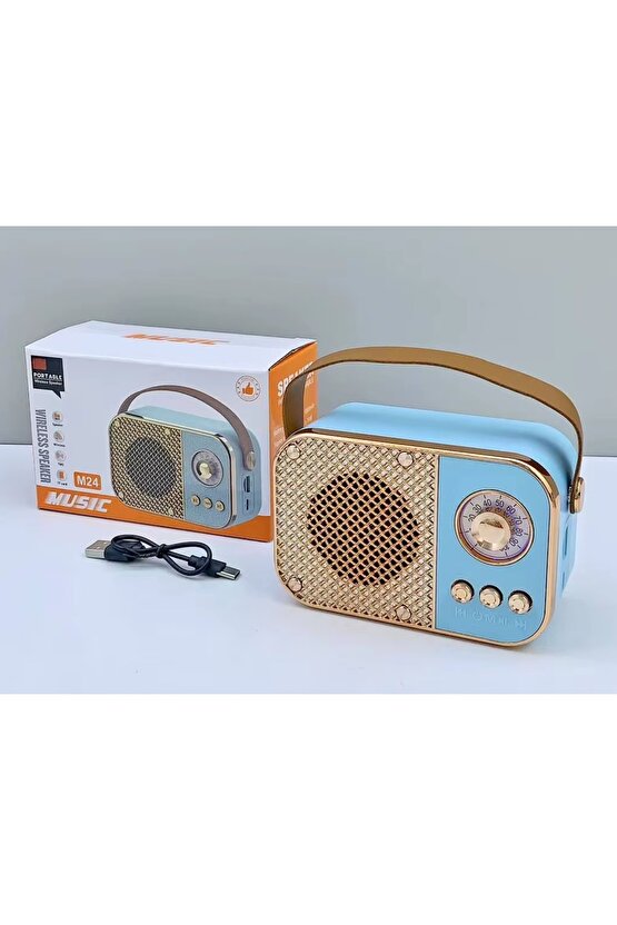 M24 ŞARJLI BLUETOOTH HOPARLÖR 5W MİNİ RADYO SD KART USB GİRİŞLİ SES BOMBASI TWS ÖZELLİKLİ
