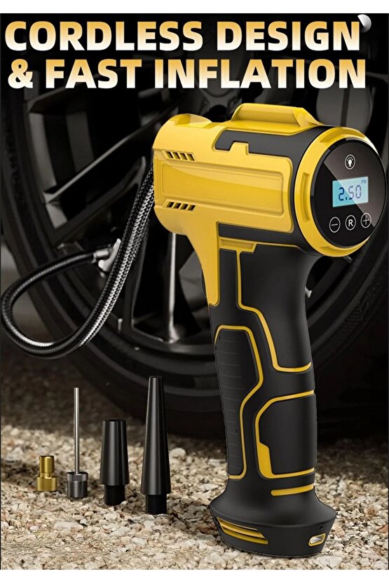 Dijital LCD Ekranlı 3600mAh 150 psi Hava Kompresörü Powerbank Özellikli Araç Lastik Şişirme Pompası