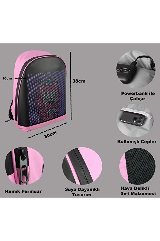 Led Ekranlı Motorsiklet Çantası Bluetooth APP Kontrollü Okul Sırt Çantası Gift Yazı Resim Pixell