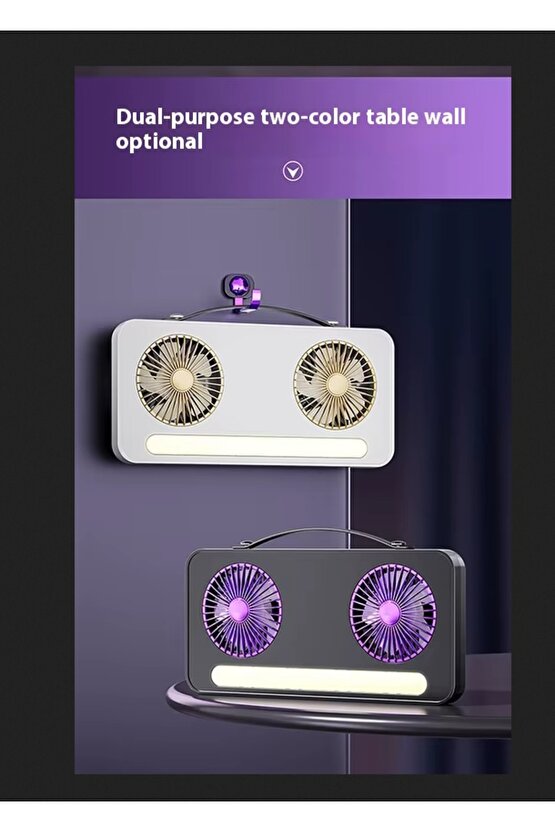 ŞARJLI VANTİLATÖR IŞIKLI MİNİ 2 Lİ FAN MASAÜSTÜ TAŞINABİLİR MİNİ HAVA SOĞUTUCU
