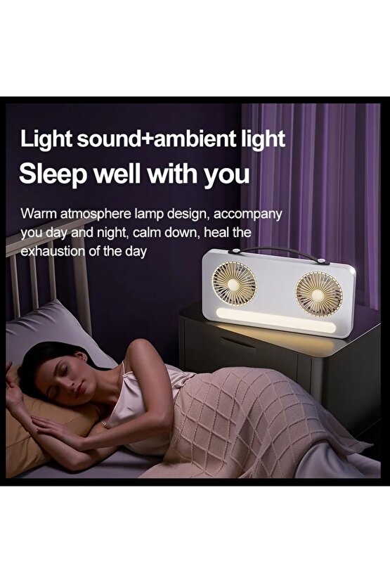 ŞARJLI VANTİLATÖR IŞIKLI MİNİ 2 Lİ FAN MASAÜSTÜ TAŞINABİLİR MİNİ HAVA SOĞUTUCU