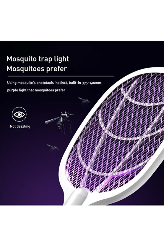 Elektrikli sineklik raket USB şarj edilebilir Fly UV işık lambası ile şarjlı sinek öldürücü tuzak