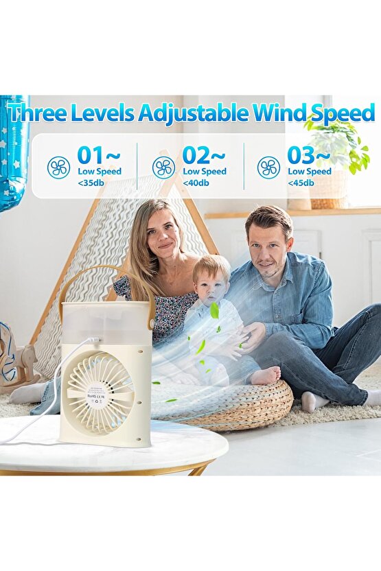 ŞARJLI LED IŞIKLI MASAÜSTÜ VANTİLATÖR FAN ODA HAVA NEMLENDİRİCİ HUMUDİFİER SERİNLETİCİ MİNİ KLİMA