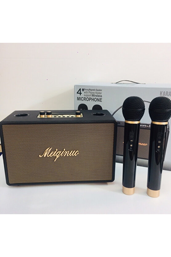 ÇİFT MİKROFONLU BLUETOOTH SPEAKER ŞARJLI KABLOSUZ KARAOKE HOPARLÖR PARTY BOX SES BOMBASI