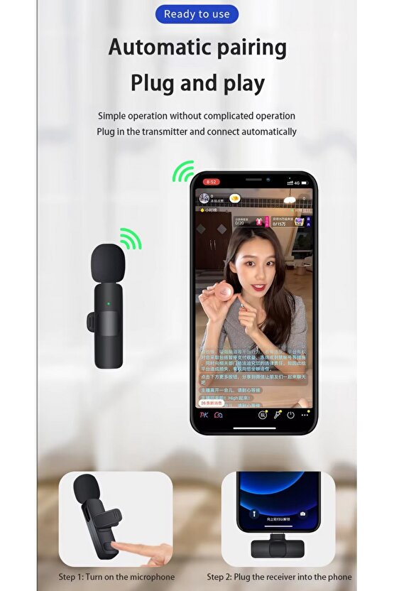 ANDROİD UYUMLU KABLOSUZ TEKLİ YAKA MİKROFONU TYPE C GİRİŞLİ YOUTUBE VİDEO CANLI YAYIN