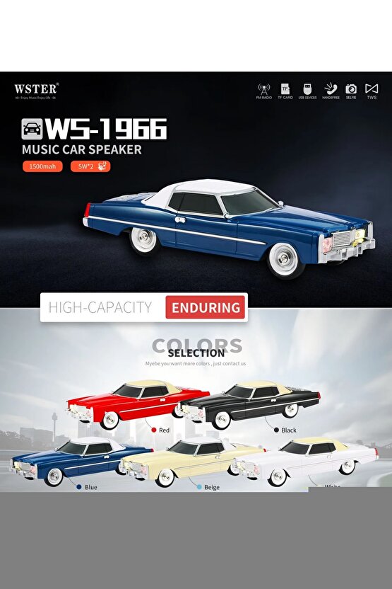 CHEVROLET NOSTALJİK ARABA BLUETOOTH SPEAKER ŞARJLI LED IŞIKLI KABLOSUZ HOPARLÖR FM SD KART USB