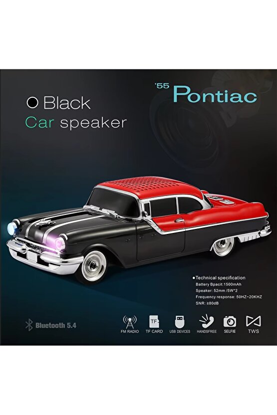 NOSTALJİK ARABA ŞARJLI LED IŞIKLI KABLOSUZ HOPARLÖR BLUETOOTH SPEAKER  FM RADYO SD KART USB