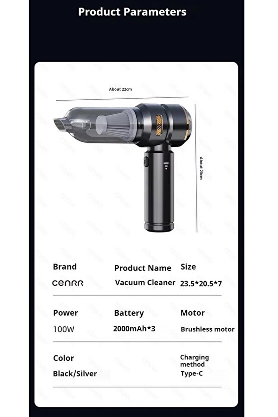 ŞARJLI KABLOSUZ MİNİ ARAÇ SÜPÜRGESİ 100W 15000PA YÜKSEK VAKUM MAKİNESİ HURÇ ŞİŞME YATAK VAKUMLAMA